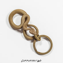 Load image into Gallery viewer, Coppertist.Wu Original Bronzed Snakes Keychain Brass Key Chain Gold Punk Rock Animal Key Ring HandBag Snake Pendant Men
