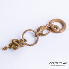 Load image into Gallery viewer, Coppertist.Wu Original Bronzed Snakes Keychain Brass Key Chain Gold Punk Rock Animal Key Ring HandBag Snake Pendant Men
