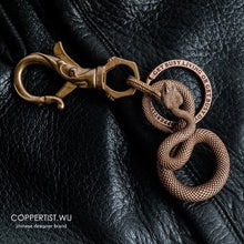 Load image into Gallery viewer, Coppertist.Wu Original Bronzed Snakes Keychain Brass Key Chain Gold Punk Rock Animal Key Ring HandBag Snake Pendant Men
