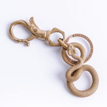 Load image into Gallery viewer, Coppertist.Wu Original Bronzed Snakes Keychain Brass Key Chain Gold Punk Rock Animal Key Ring HandBag Snake Pendant Men
